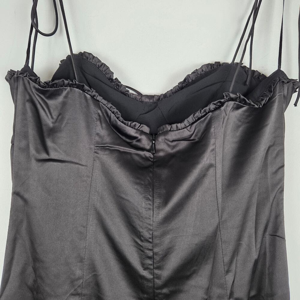 Leche Black Satin Baby Doll Sweetheart Neckline Midi Slip Dress Size Medium Sexy - Picture 6 of 10